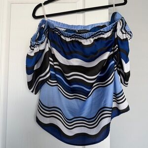 INC International Concepts Blue and Black Wave Blouse